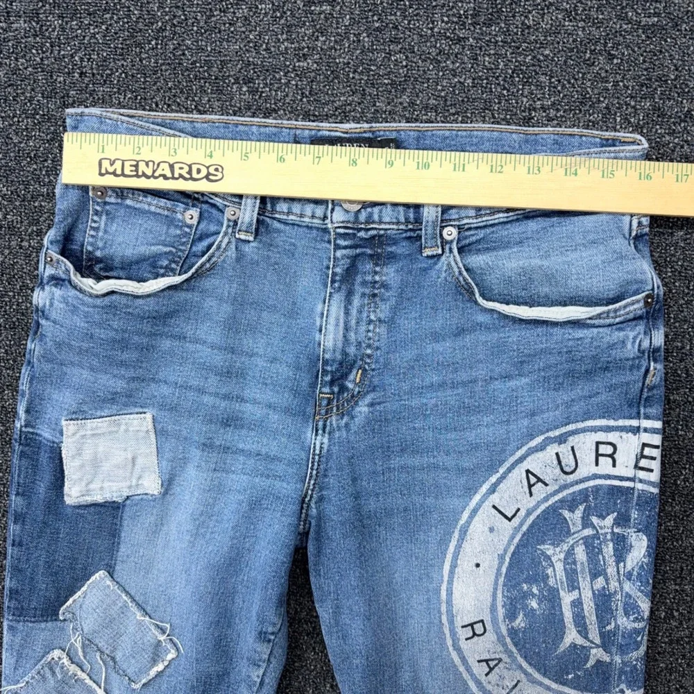 Lauren Ralph Lauren Womens Patchwork Logo Crest Straight Leg Jeans Blue Size 10 - Picture 5 of 11